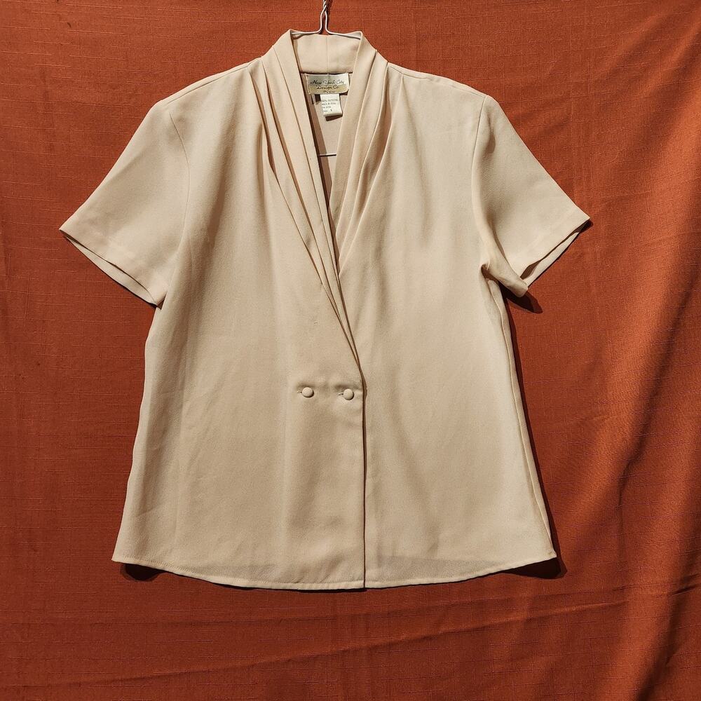 Vintage Sz M Silky Cream Blouse with Button Detail By New York City Design Co.